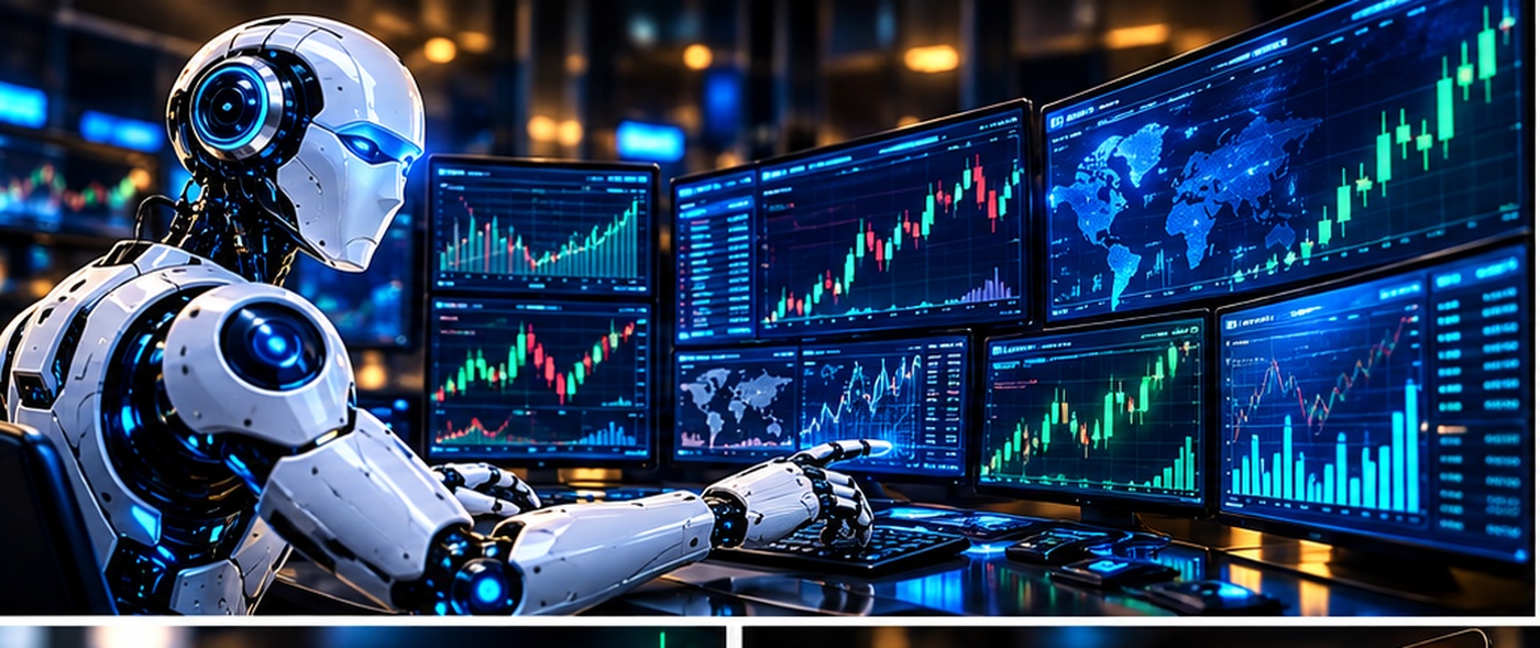 AI robot monitoring trading charts